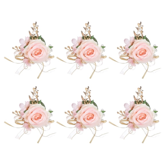 6pcs Pink Boutonnieres for Men, Artificial Flower Buttonholes Pocket Corsage with Boutonnieres Pins for Wedding Bride Groom Ceremony Anniversary Formal Party, Rose