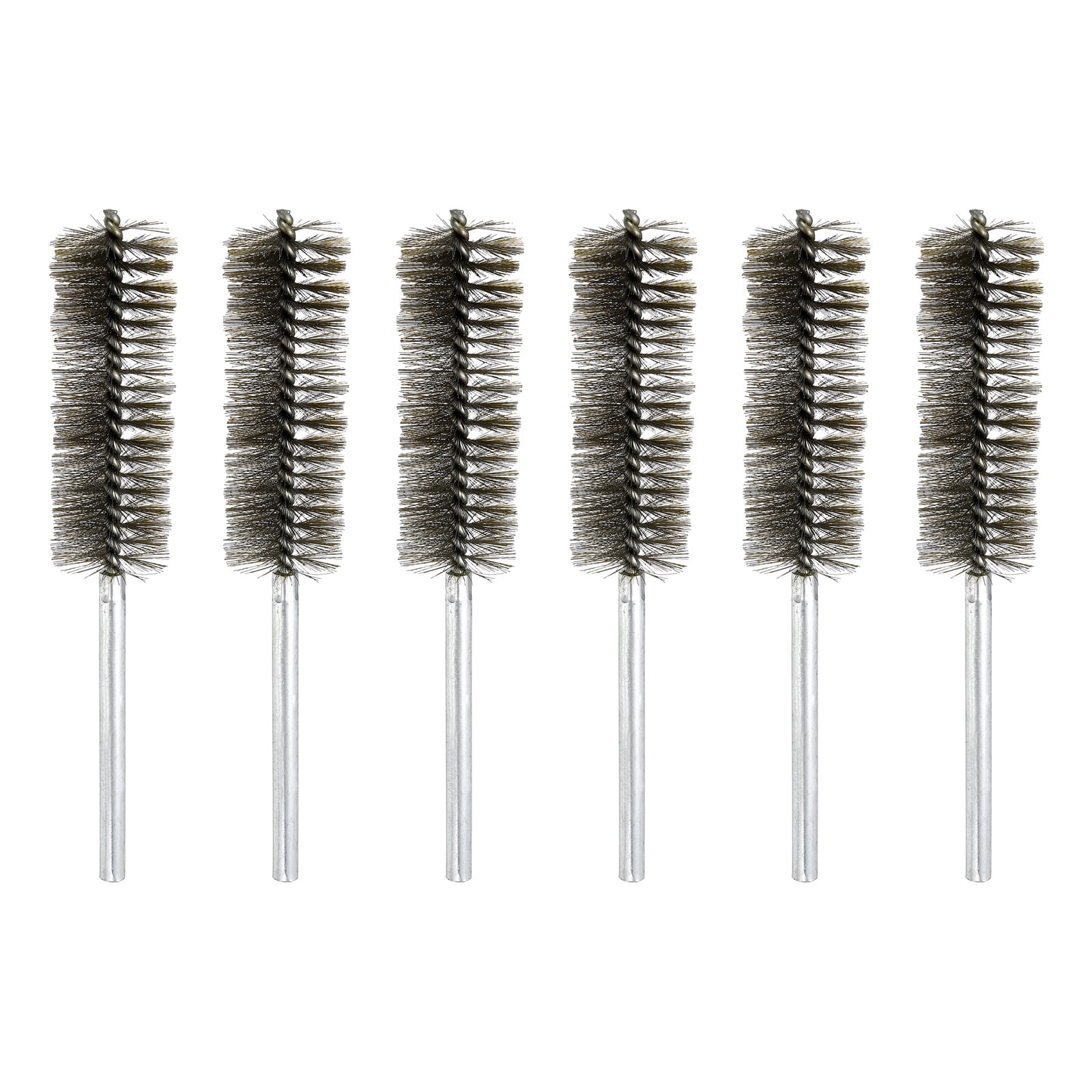6pcs Pipe Cleaners Brush Set 1.38 Inch Stainless Steel Bristles Cleaning Brush with Ergonomic Handle for Bottles Straws Pipes Keyboards Tubes, Silver