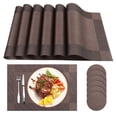 thumbnail image 1 of 6pcs Placemats PVC Place Mats and Coasters Washable Non-Slip Heat Resistant Table Mats for Kitchen Dining Table Home Restaurant 12"×18", Brown, 1 of 8