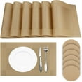 thumbnail image 1 of 6pcs Placemats PVC Place Mats and Coasters Washable Non-Slip Heat Resistant Table Mats for Kitchen Dining Table Home Restaurant 12"×18", Gold, 1 of 7