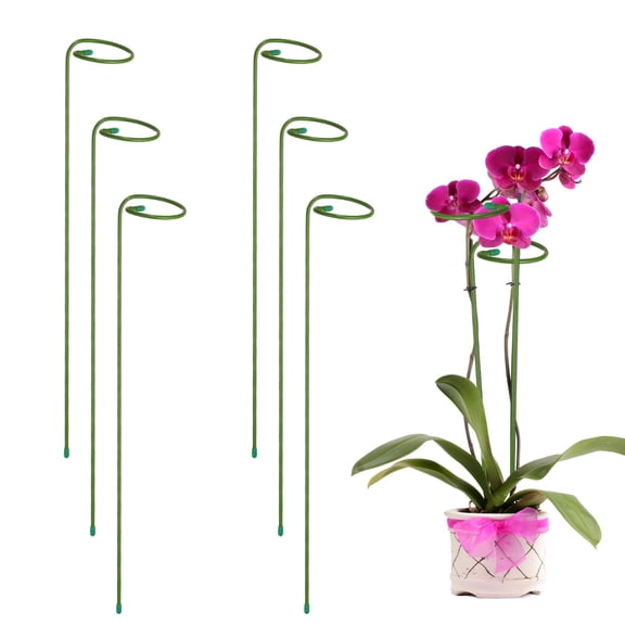 6pcs Plant Support Stakes, 18inch Single Stem Stakes Garden Plant Cage Support Rings for Orchid Rose Tomato Peony Flowers