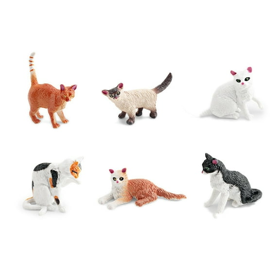 6pcs Plastic Cat Miniature Ornaments Micro Landscape Home Dollhouse Accessories Pretending Prop Decorations Mixed color 25~60mm