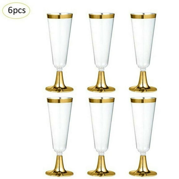 6pcs Plastic Champagne Flutes Premium Disposable Clear Cups Prefect for Wedding and Party