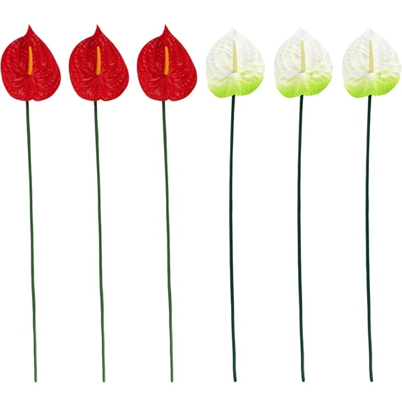 6pcs Artificial Anthurium Flowers Plastic Fake Bloom Floral Decorations for Home, Wedding, Party, Craft Projects