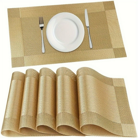 6pcs, Plastic Placemats, Square Golden Table Pads, Nordic Style Solid Color Table Decoration Mat, Coffee Table Pad, Household Bowl Plate Mat, Dining Table Decor, Room Decoration