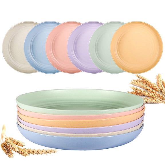 6pcs Plastic Plates 9 Inch, Unbreakable Lightweight Wheat Straw Plates, Salad Plates, Camping Plates, Dishwasher & Microwave Safe, Green And Healthy Dishes, Kitchen Supplies