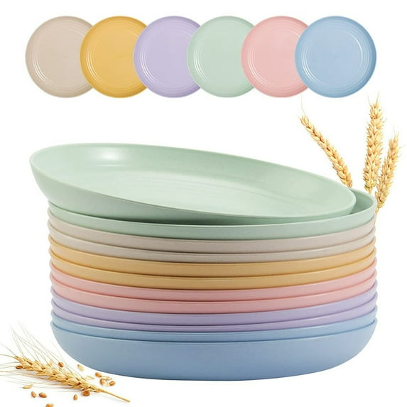 6pcs Plastic Plates 9 Inch, Unbreakable Lightweight Wheat Straw Plates, Salad Plates, Camping Plates, Dishwasher & Microwave Safe, Green And Healthy Dishes, Kitchen Supplies