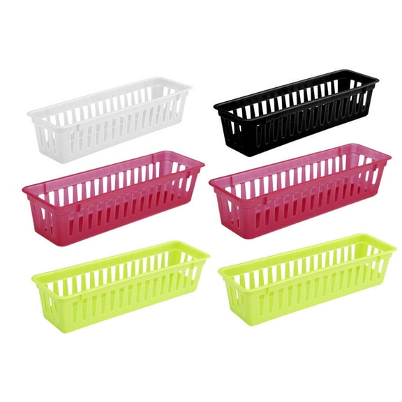 6pcs Plastic Rectangular Chopsticks Basket Storage Trays Hollow Out Baskets Organizer for Home Kitchen Random Color