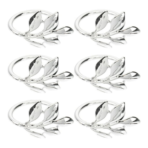 6pcs Plating Leaves Napkin Rings Decorative Napkin Holders Serviette Buckles for Wedding Banquet Party (Silver)