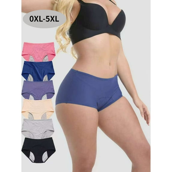 6pcs Plus Size Women's Leakproof Period Panties - High Waist, Tummy Control, Stretchy Nylon Blend, Solid Color