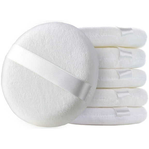 6pcs Powder Puff 4.13 Inch lrage Powder Puff,Powder puffs for Body Powder,Large Round Velour Powder Puff Loose Powder Puff, Body Powder Puff White