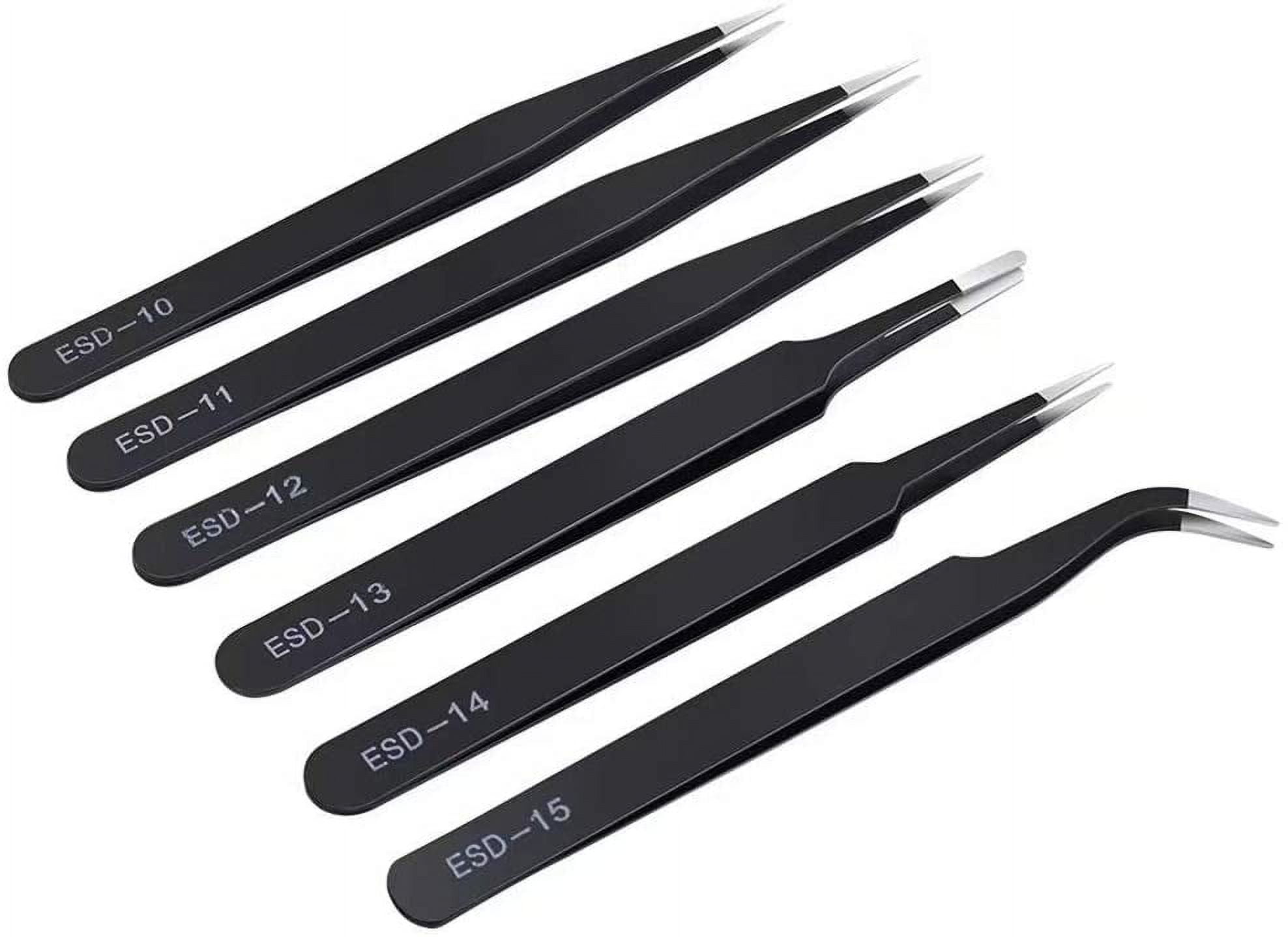 6pcs Precision Tweezers Set, Upgraded Version Anti-Static Stainless Steel Curved Tweezers, Suitable for Electronics, Laboratory Work, Jewelry Making, Handcraft, Welding, etc., Supplied by.
