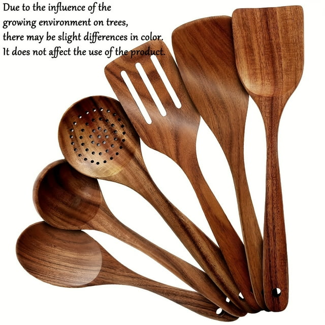 6pcs Premium Wooden Kitchen Utensil Set - Non-Stick, Heat-Resistant ...