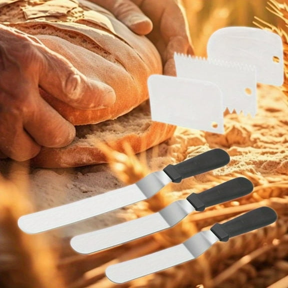 6pcs Professional Cake Frosting Spatula Set 6/ 8/ 10 Inch Angled Stainless Steel Icing Smoother with Scrapers Non-Slip Baking Tools for Cake Decorating