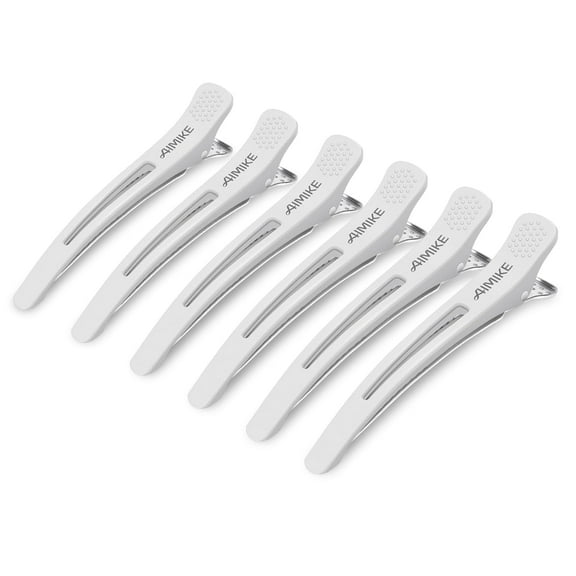 6pcs Professional Hair Clips for Styling Sectioning, Non Slip No-Trace Duck Billed Hair Clips with Silicone Band, Salon and Home Hair Cutting Clips for Hairdresser, Women, Men - White 4.3” Long