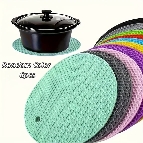 6pcs Random Colors Honeycomb Anti-Slip Placemats, Suitable for Cookware And BBQ Mats - Multifunctional Kitchen And Restaurant Additions, All-Season Use, RV Essential