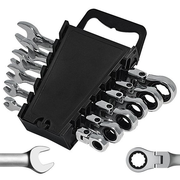 6pcs Ratchet Wrench Setwith 180 Rotating Flexible HeadMetric SizeMirror Chrome Plated Square Drive Quick Ratchet Full SetHome Auto Repair Tools, Hardware Tools, Ideal Gift for Husband or Father