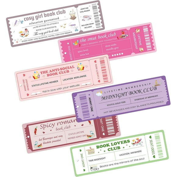 6pcs Reading List Bookmark Ticket Designed Tracker Page Markers PVC Reading Log Book Lovers Literary Gift Book Lovers Gifts