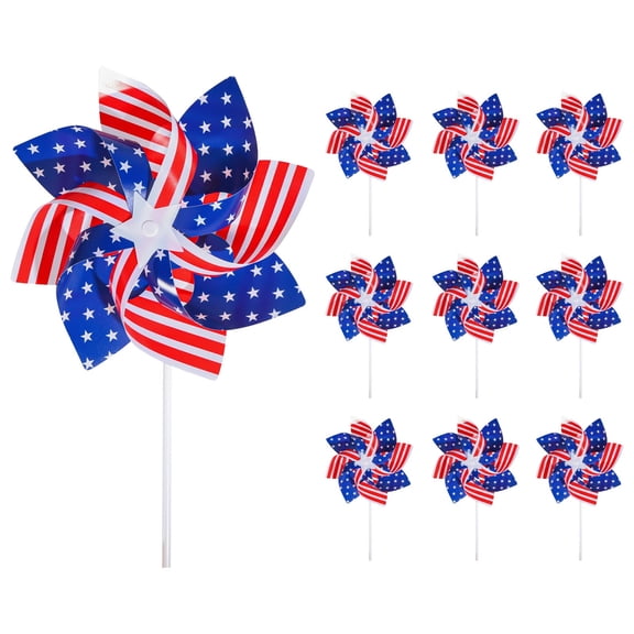 6pcs Red White Blue American Flag Plastic DIY Pinwheel with Ground Stake 9.8" Outdoor Lawn Yard Decor for 4th of July Independence Day Memorial Garden Party
