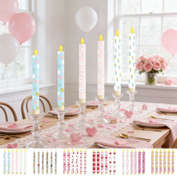 6pcs Remote Control Timer LED Candle Lamp - Realistic Fake Wax Candle with Flickering Flame, Perfect for Party Ambiance, Home Decor & Holiday Celebrations, Battery-Operated Candle Light, F