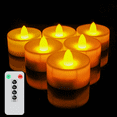 thumbnail image 1 of 6pcs Remote Controlled LED Tea Light Yellow Flickering Bulb,Long Lasting Battery Operated LED Votive Candle with Timer, 1 of 10