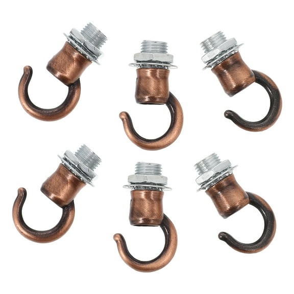 WHAMVOX 6pcs Dark Brown Zinc Alloy Screw Hooks for Home Use Hanging Lanterns and Chandeliers M10 Size