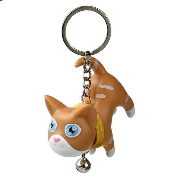 6pcs Resin Keychains with PU Leather Decor and Alloy Split Rings Cat Shape Peru 9cm