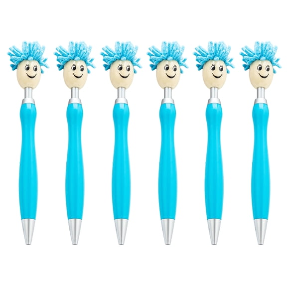 6pcs Retractable Ballpoint Pen 1.0mm Writing Pen Mop Head Ballpoint Pen Black Inks Stationery Pen for Student Teacher