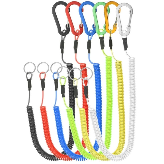6pcs Retractable Spring Coil Straps, 6" Spiral Lanyard Cord with Aluminium Clip and Key Ring, 6 Colors