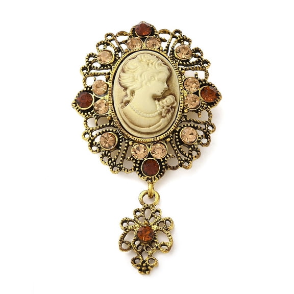 6pcs Retro Alloy Rhinestone Oval Brooch Cameo Women Resin Pins for Clothes Backpack Golden 70x39mm for DIY