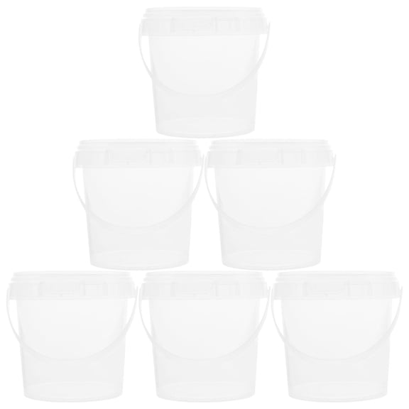 6pcs Reusable Plastic Bucket with Lid and Handle Food Storage Containers Fruit Juice Container