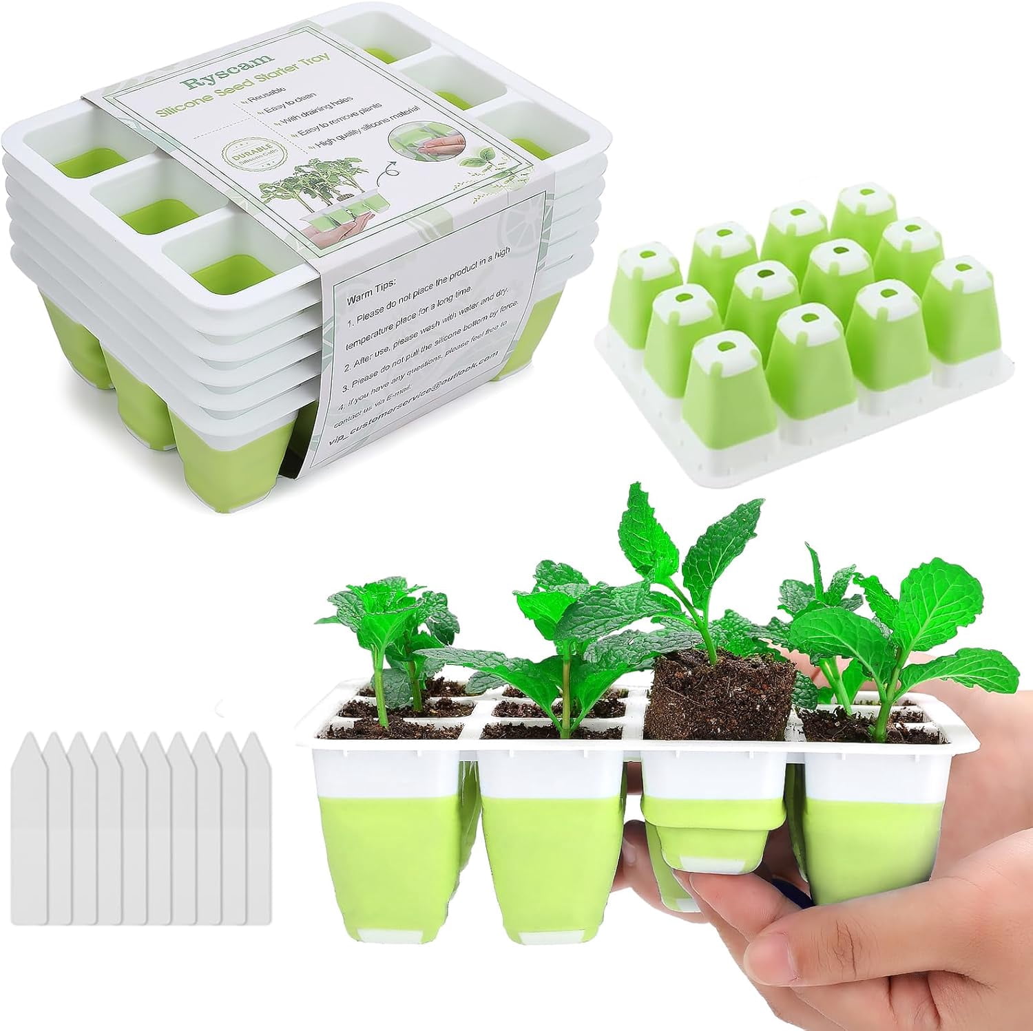 6pcs Reusable Seed Starter Kit, 72 Cells Seed Starter Trays, Silicone Seedling Starter Trays for Starting Plant Seeds with Flexible pop-Out Cells, Indoor Gardening Plant Germination Trays