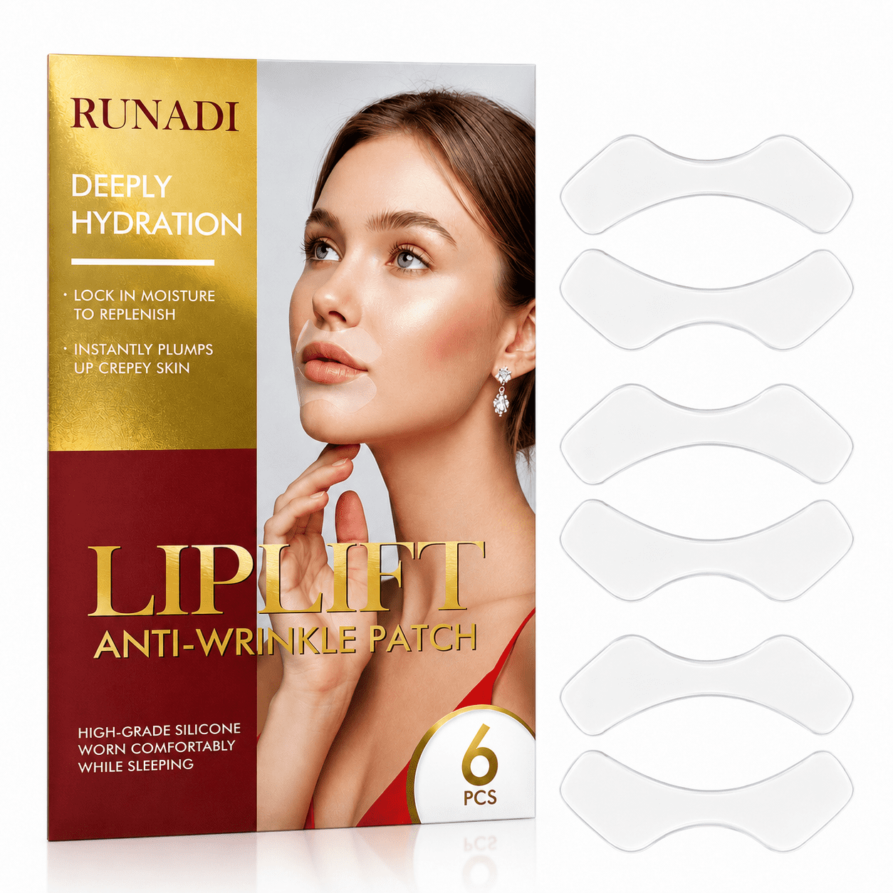 RUNADI Anti Wrinkle Patches for Lip and Smile Lines Care, Silicone Lip Wrinkle Patches for Smooth Crepey Skin Around Mouth, Reusable Wrinkle Patches for Face Overnight Support, 6 Pcs