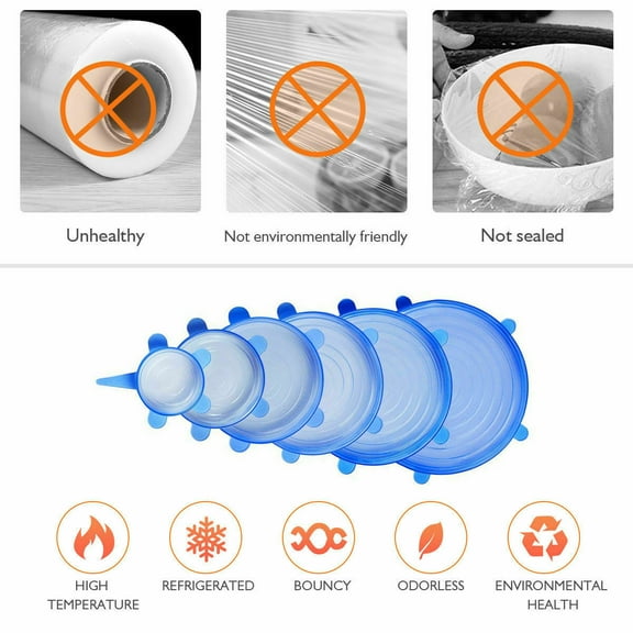 6pcs Reusable Silicone Stretch Lids Kitchen food Storage Wraps Cover Various