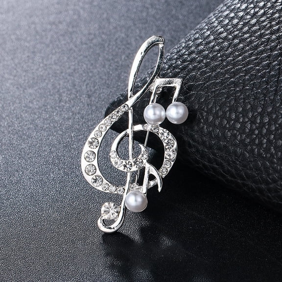 6pcs Rhinestone Music Note Brooch Pin with Imitation Pearl Beaded Alloy Badge for Backpack Clothes Platinum 54x25mm
