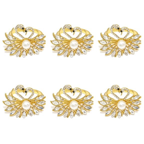 6pcs Rhinestone Swan Napkin Rings Elegant Crystal Napkin Holders for Wedding Dinner Party Table Decor