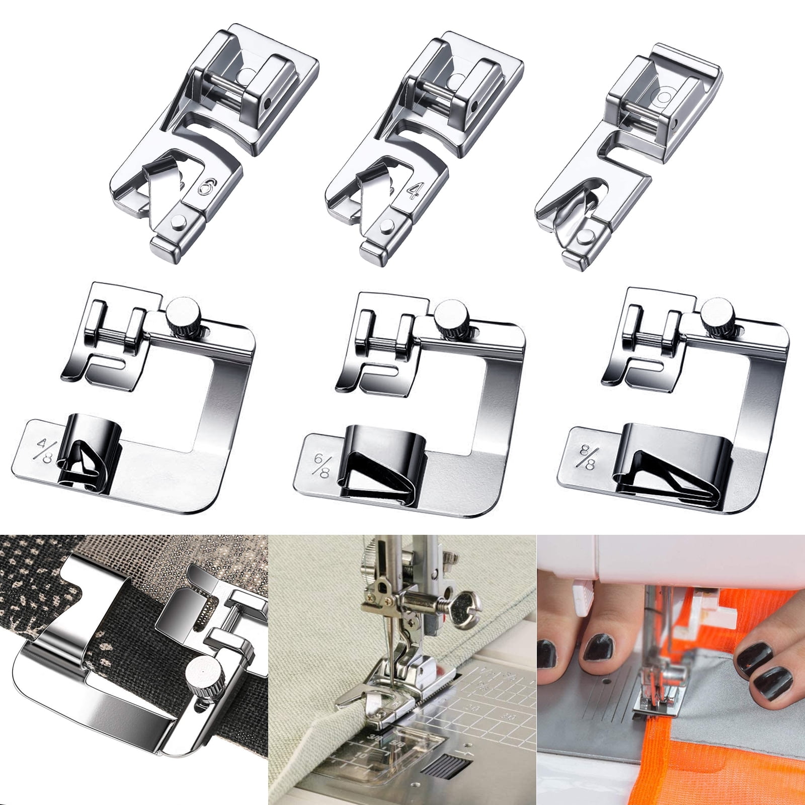 Generic 3 Pcs Adjustable Wide Rolled Hem Presser Foot Sewing Machine Foot  Narrow Rolled Hemming Foot For Low Shank Sewing Machine