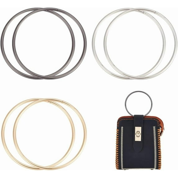 6pcs Round Bag Handles 3 Colors Metal Purse Handles 3.3 inch Ring Handbag Handle Decorative Ring Purse Handle Replacement