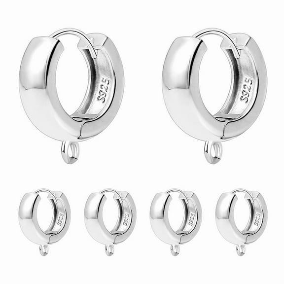 6pcs Round Hoop Huggie Earring Hooks Open Earwire Hypoallergenic Dangle Silver Plated Brass for Women Earrings Making 14mm (0.55 Inch)
