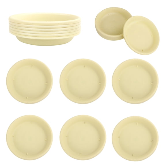 6pcs Round Shape Resin Flower Pot Tray Pot Saucer Succulent Potted Plate for Planter Use (Light Yellow Number 7)