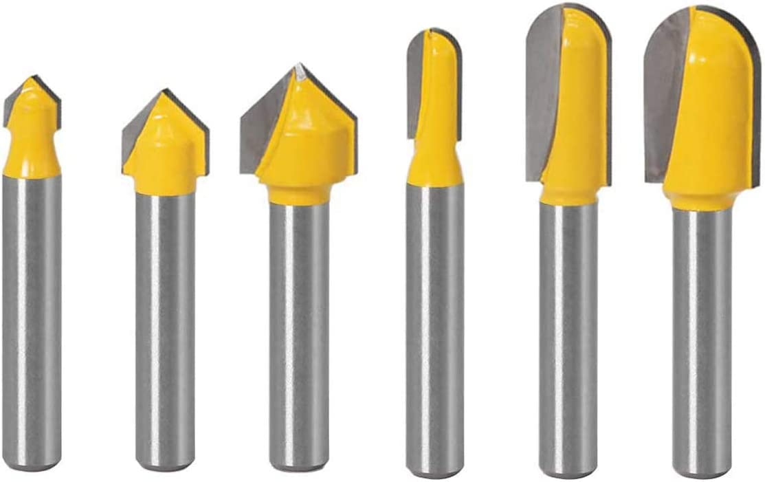 6pcs Router Bits 3pcs Round Nose Milling Cutter and 3pcs V Groove Router Bit 90 Degree CNC