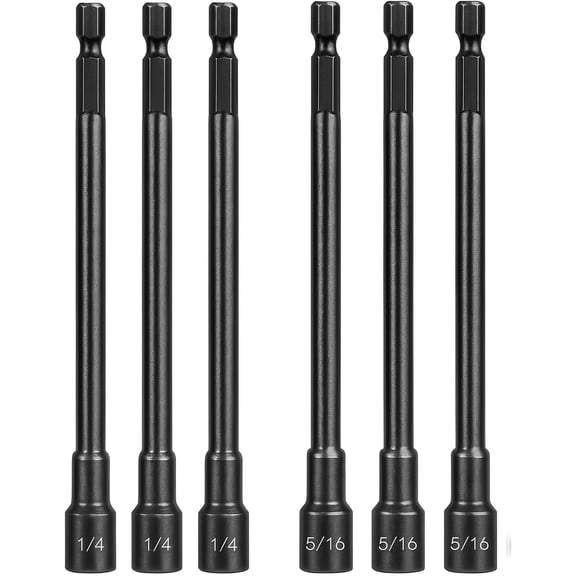 6pcs SAE 1/4 and 5/16 Magnetic Nut Driver Set, 6 inch Long Nut Setter Set, Impact Power Hex Nut Driver Drill Bit, Magnetic Socket Impact Drill Bit Tool