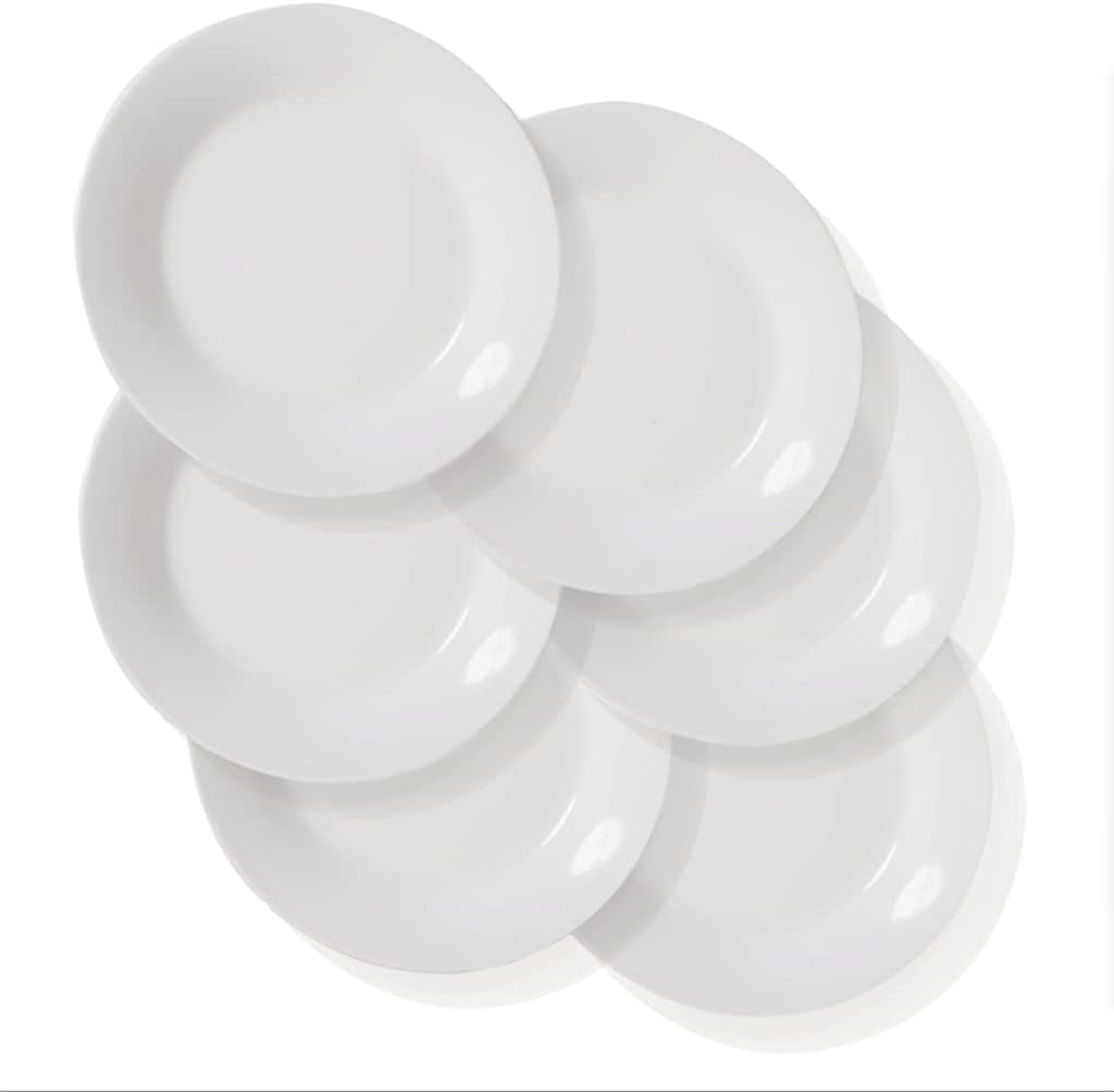 6pcs Salad Dessert Plate 7.5inch White Porcelain Dinner with Round Flat Design Good for the Gift