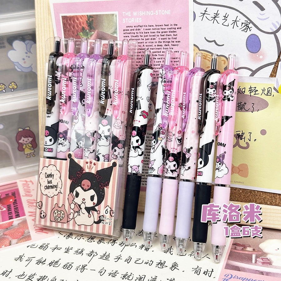 6pcs Sanrio Gel Pen Cartoon Kawaii Hello Kitty Kuromi Office Student 