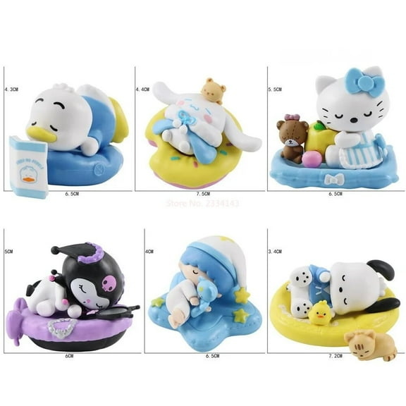 6pcs Sanrio Kuromi Hello Kitty Blind Box Sleep Series Cute Anime Figures Creative Collectible Desktop Ornaments Twisted Egg Doll