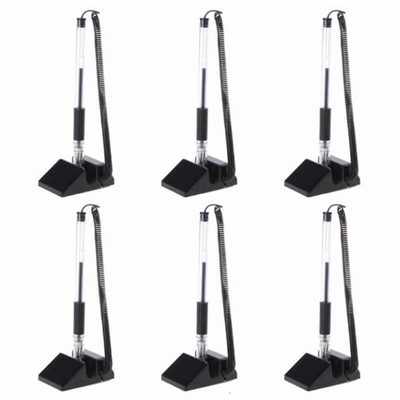 6pcs Secure Counter Pens Gel Ink Pen with Adhesive Chain for Reception Desk