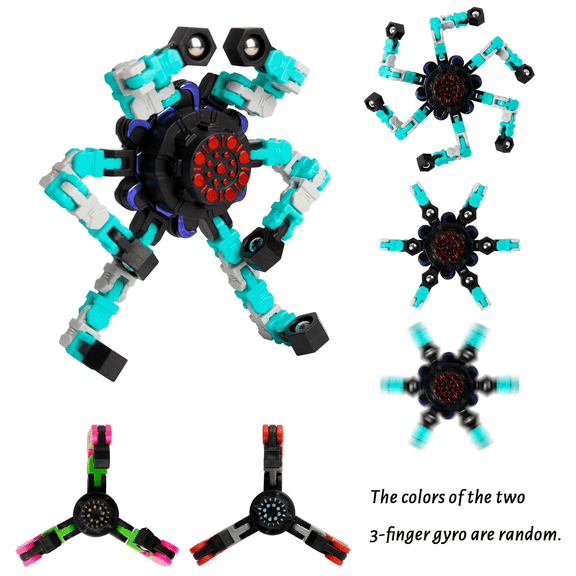 6pcs Sensory Fidget Toys for Mechanical Theme Party Game, Six Finger Three Finger Spinner