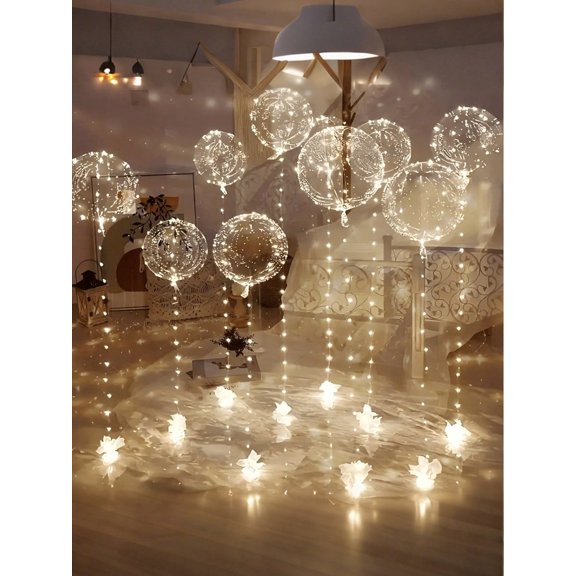 6pcs Set LED Floating Wave Balloons Suitable For Wedding Decoration Birthday Party Decoration Banquet Decoration And Home Bedroom Decoration No Battery Required Balloo