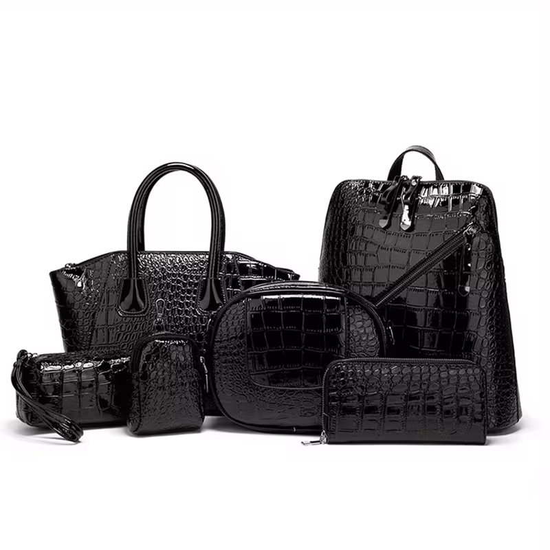 6pcs Set PU Minimalist Crocodile Embossed Women's Bag Set, High Cost Performance, Includes: Backpack, Tote Bag, Shoulder Bag, Clutch, Keybag, Wallet