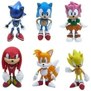 LUIRYARE 6pcs Set Sonic Hedgehog Amy Tails Mephiles Knuckles 6cm/2.4in PVC Figure